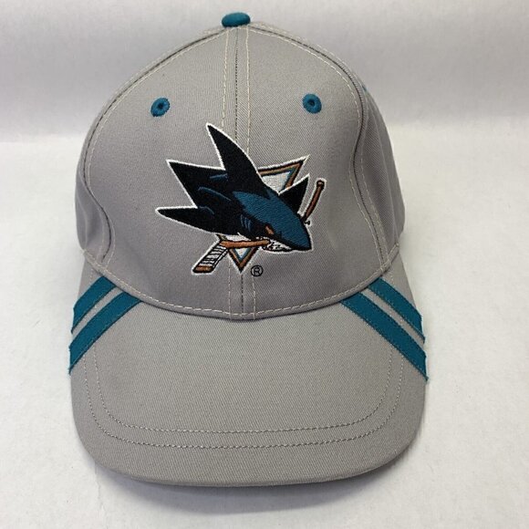 San Jose Sharks NHL Hat Cap Adjustable. Gray With Teal Stripes. - Picture 1 of 12
